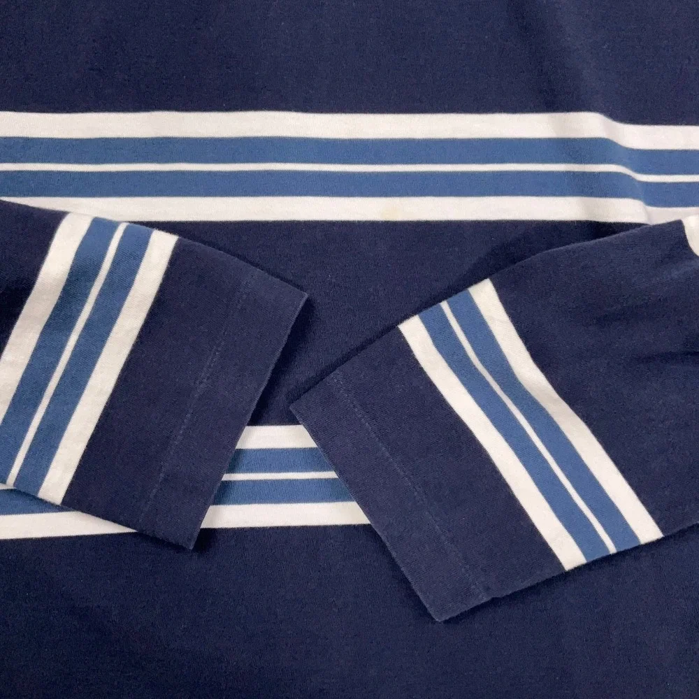 Lacoste T-Shirt Mens 8/3XL Navy Blue Stripe Long Sleeve Regular Fit‎ Preppy